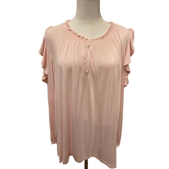 Lauren Ralph Lauren Pink Cold-Shoulder Ruffle Sleeve Keyhole Neck Top XL - Picture 1 of 10